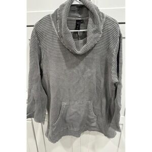 FOCUS Casual Life Gray Waffle Knit Cowl Neck Pocket Tunic Top Size L